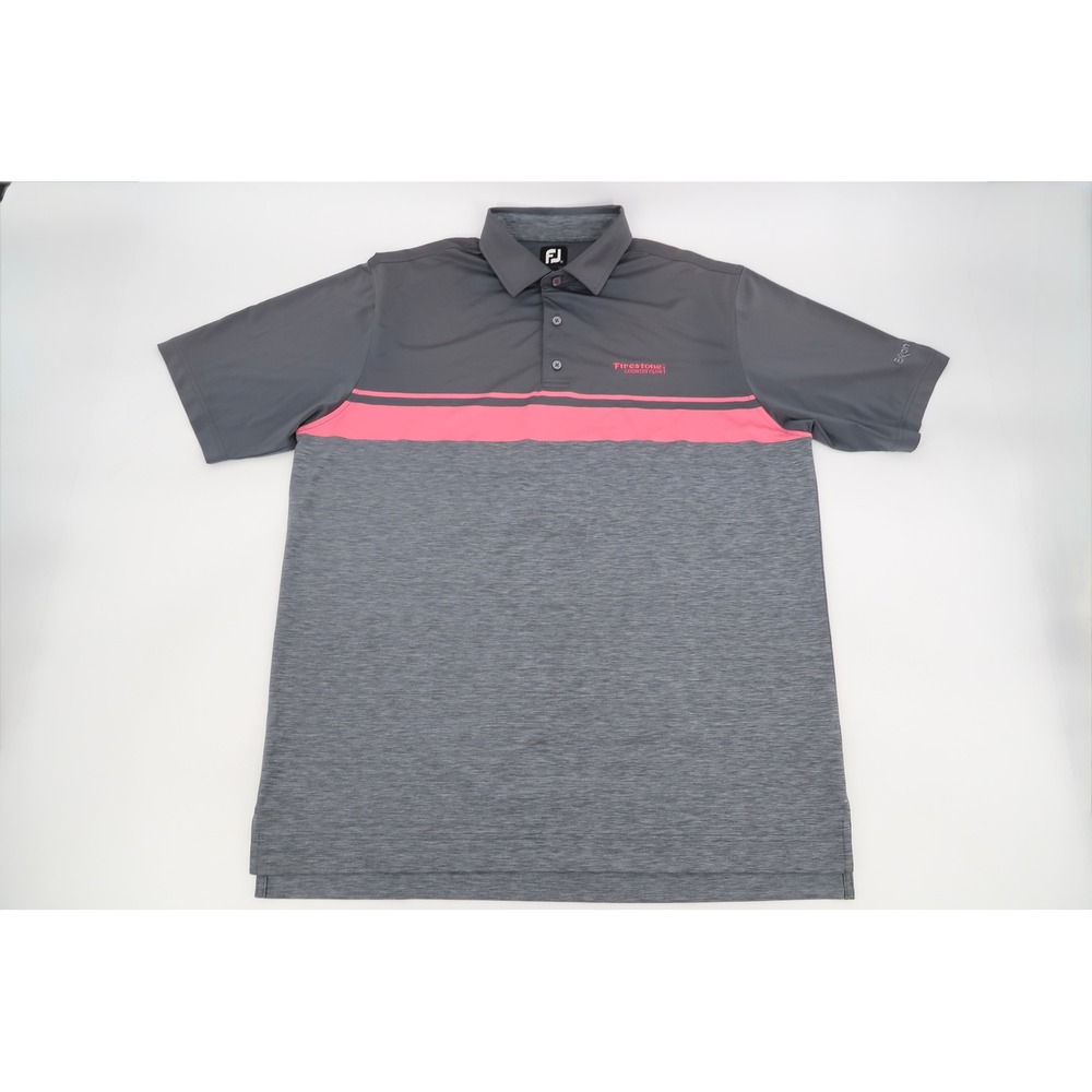 FootJoy Polo Shirt Mens‎ XL Gray Pink Firestone Country Club ExxonMobil Logo